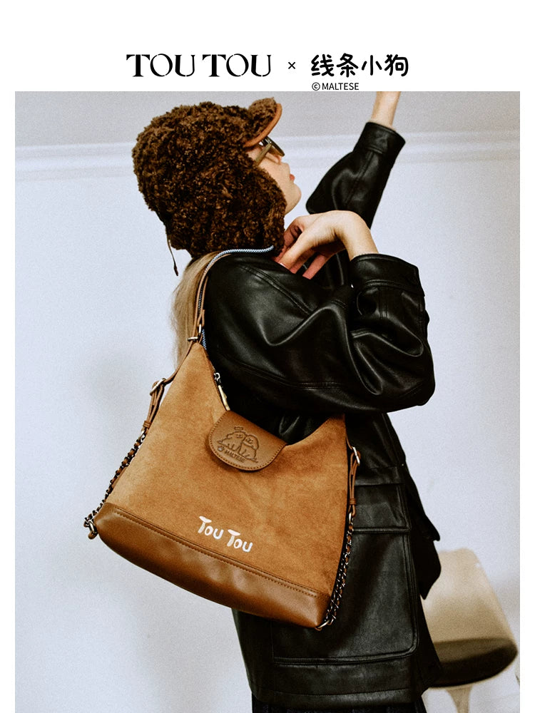 TOUTOU Faux Leather Zip-Top Shoulder Bag
