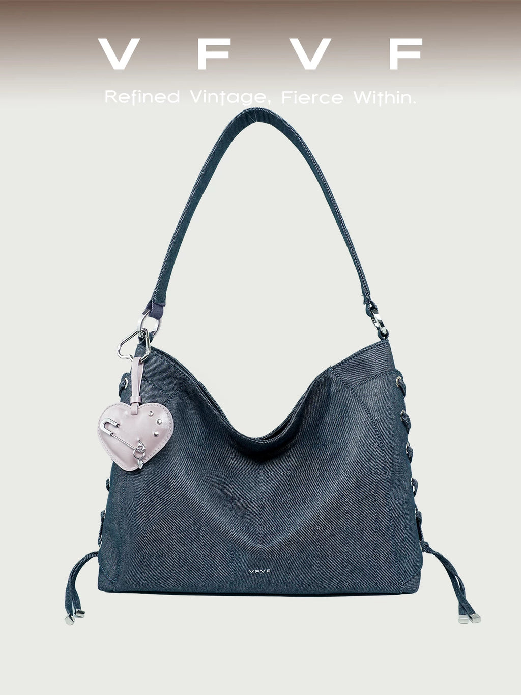 VFVF Denim Blue Woven Faux Leather Zip-Top Hobo Bag