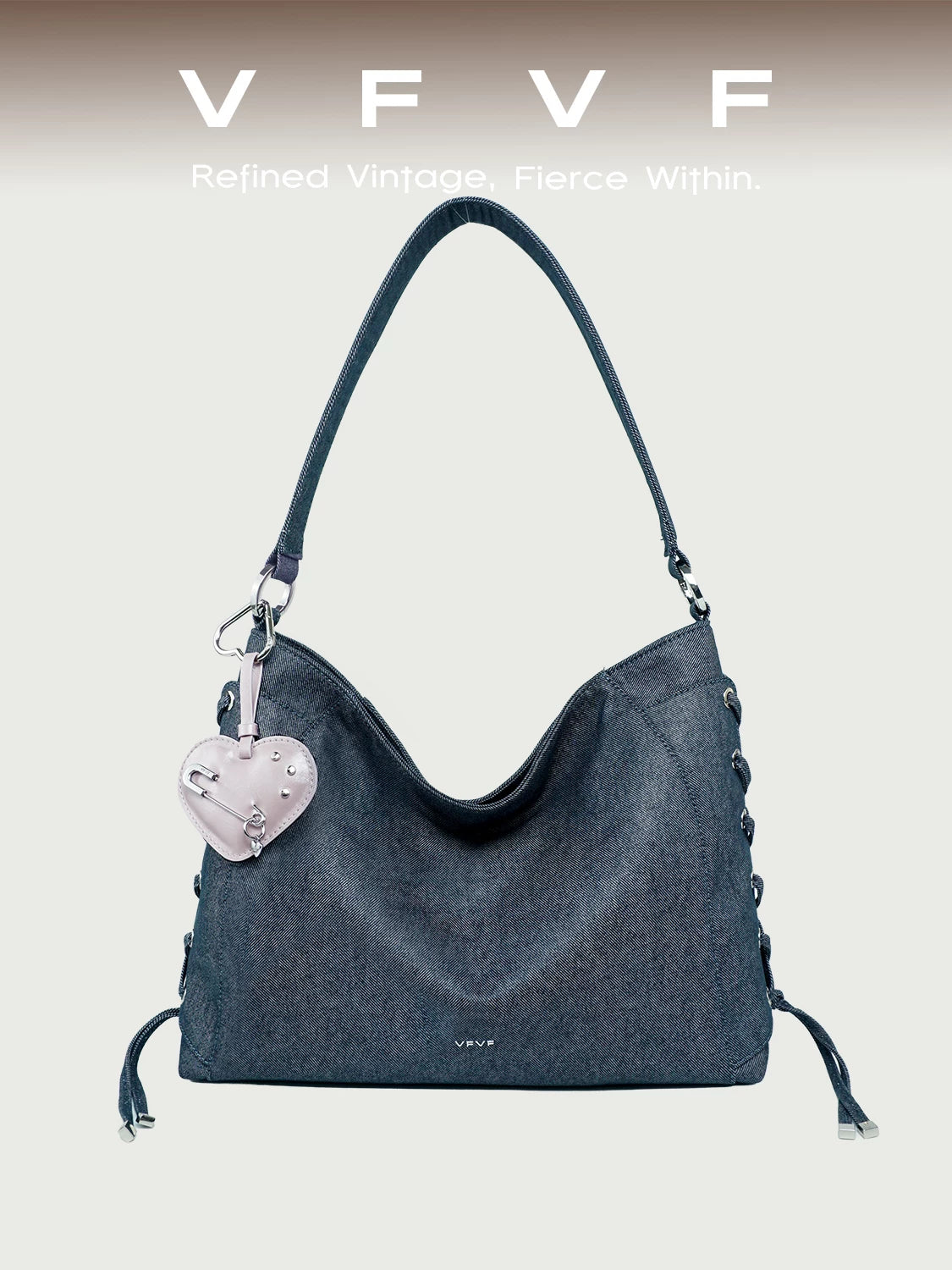 VFVF Denim Blue Woven Faux Leather Zip-Top Hobo Bag
