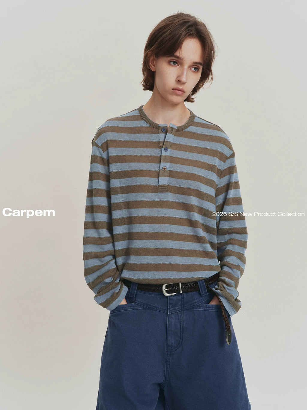 CARPEM Striped Henry-Neck 400g Breathable Oversized Tee