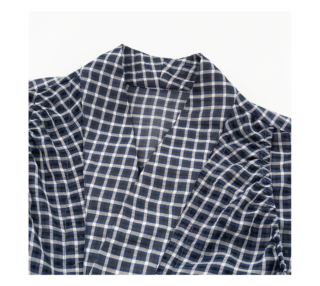Oinimi Checked Pleated Slim Sleeveless Shirt