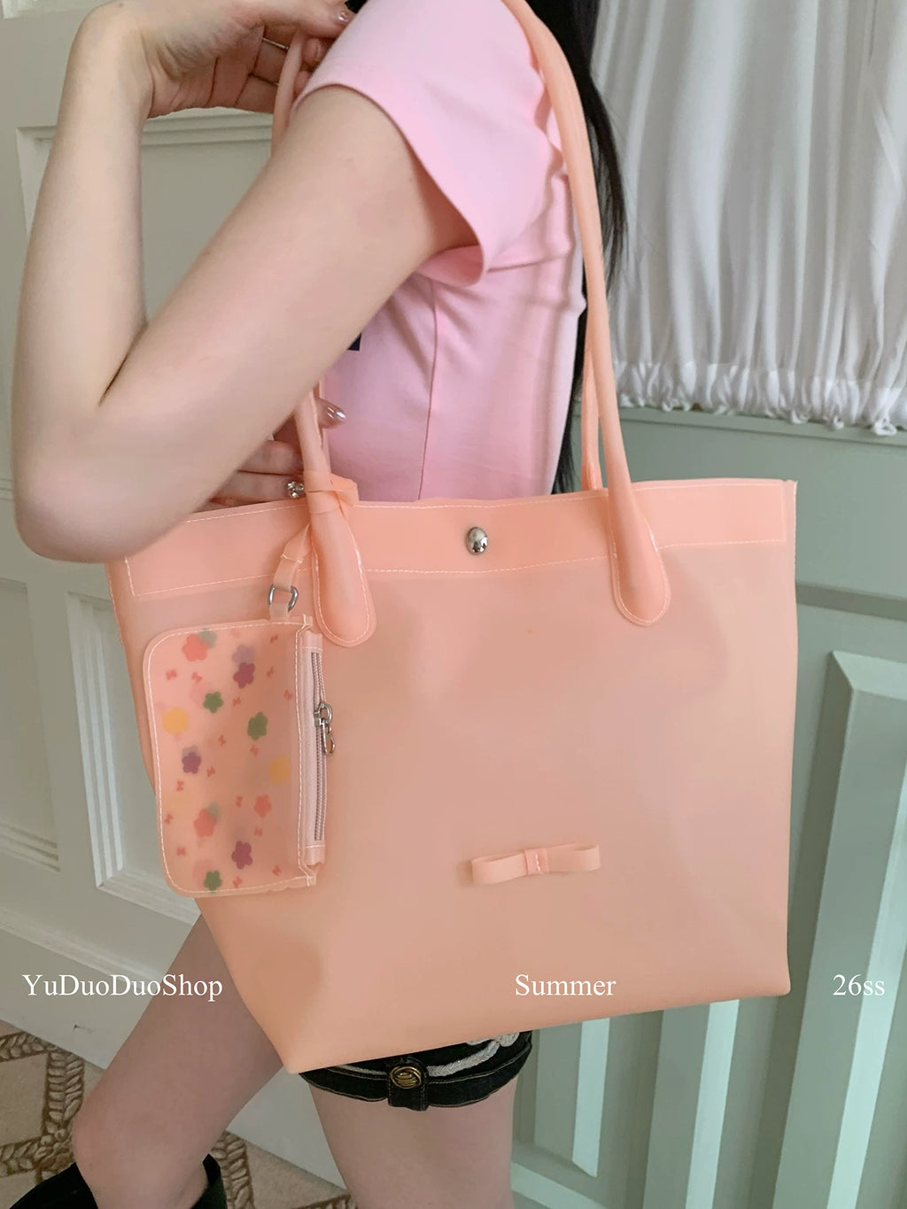 YuDuoDuo Yellow PVC Faux Leather Underarm Bag - Snap Closure