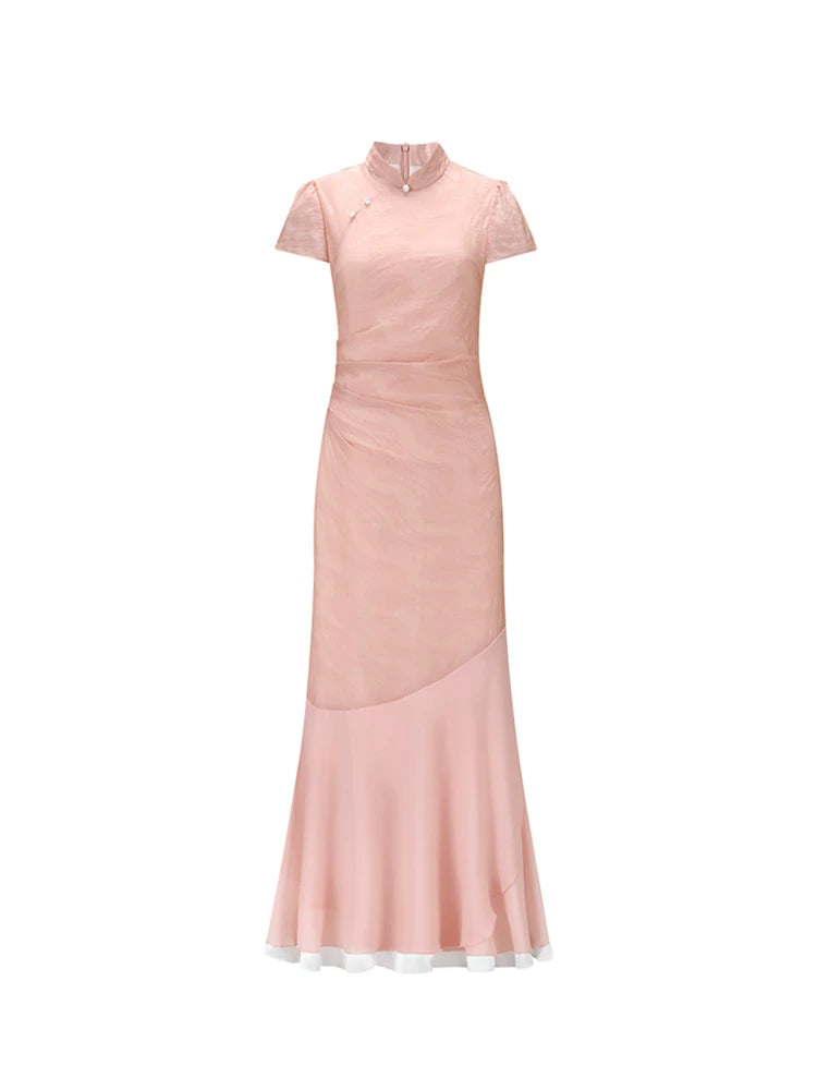 ZIHE Retro Stand-up Neck Splicing Dress