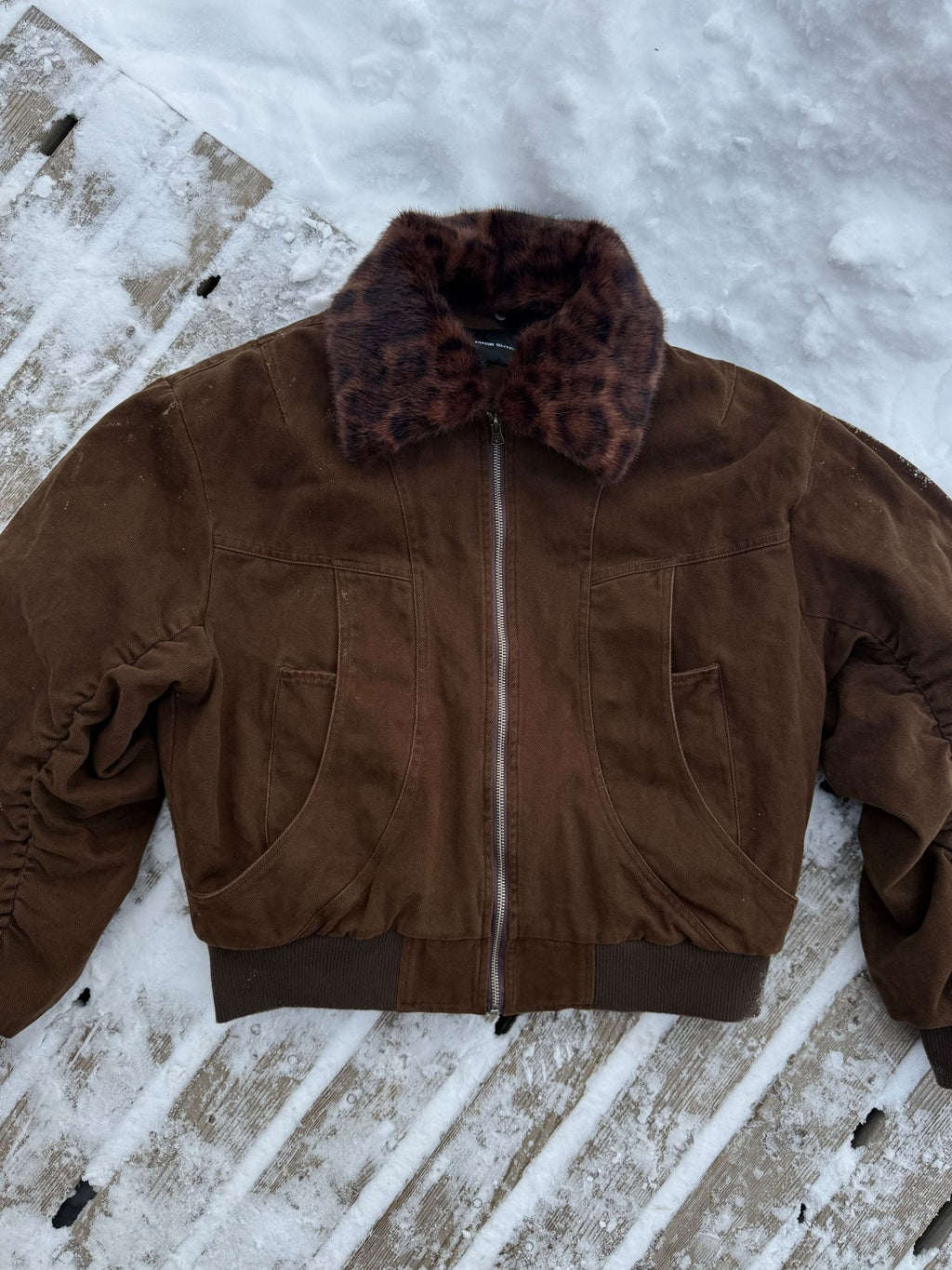 EME Leopard Print Fur Collar Vintage Coat