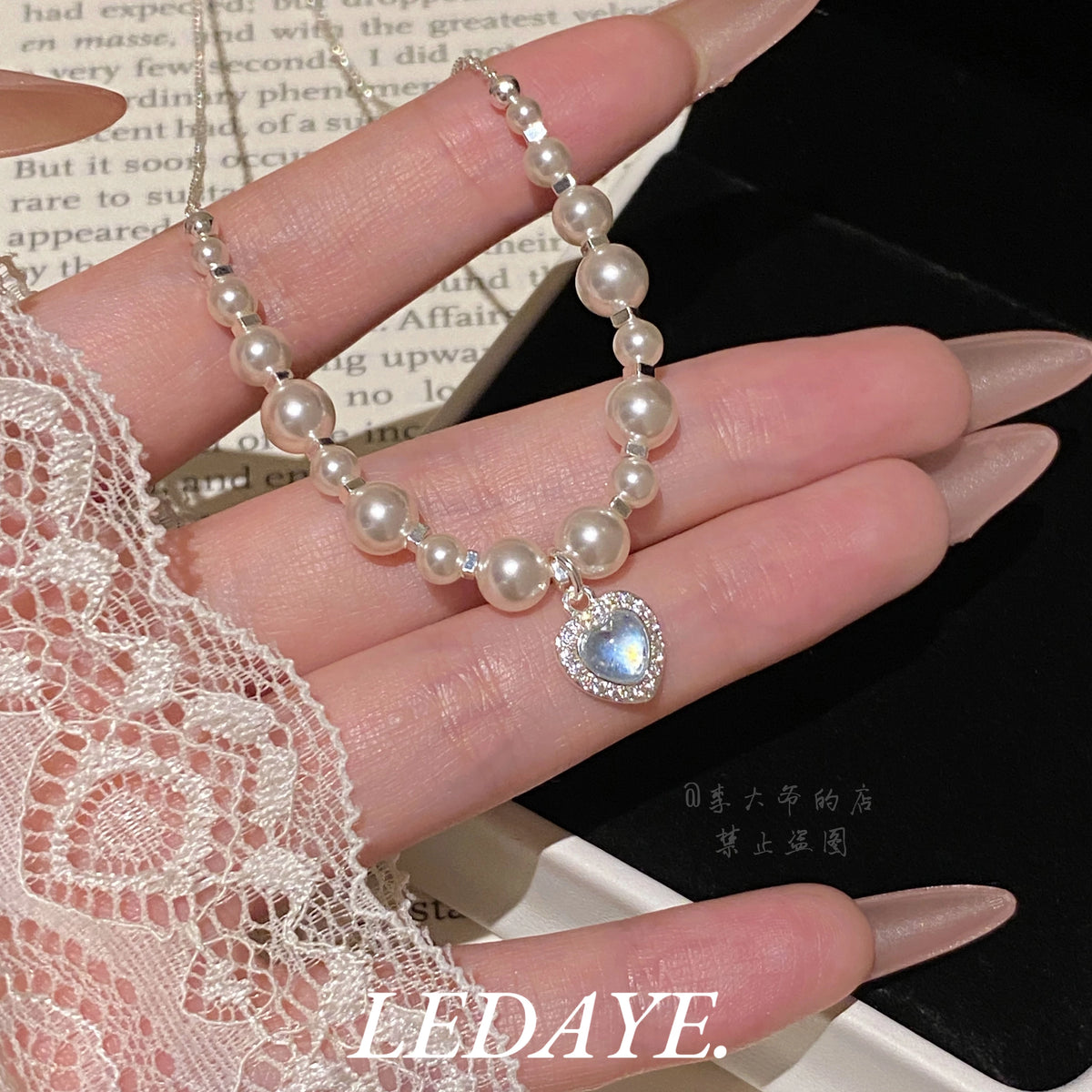 LIDAYE Aquamarine Heart Pearl Drop Necklace