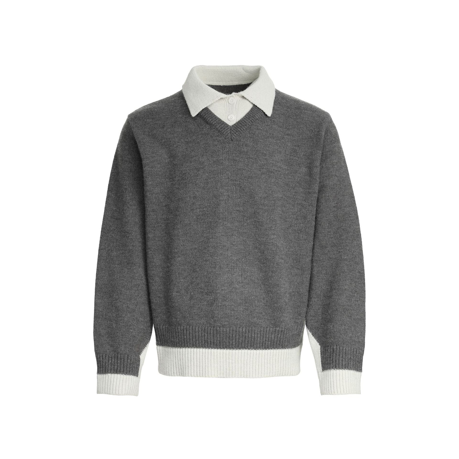 CHANYOOU Retro Color Matching Fake Two-piece POLO Neck Knitted Sweater