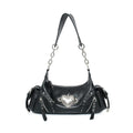 VFVF Black Faux Leather Zip-Top Baguette Bag