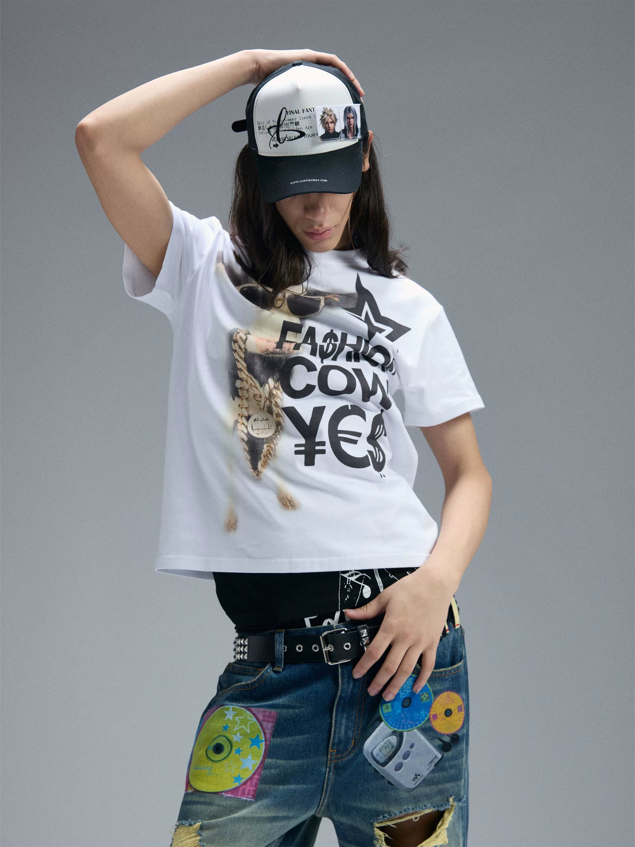 PAIKI Cow Print 260g Breathable Oversized Tee
