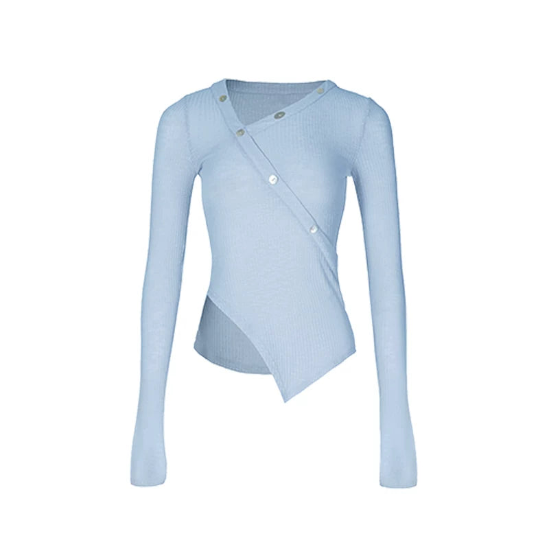 ABMY V-neck Irregular Slim-fit Versatile Knitted Top