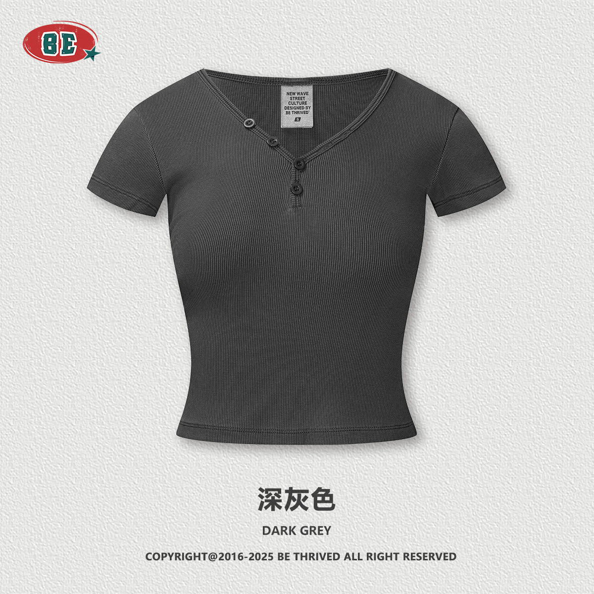 BE Women's slim fit top button v-neck tee