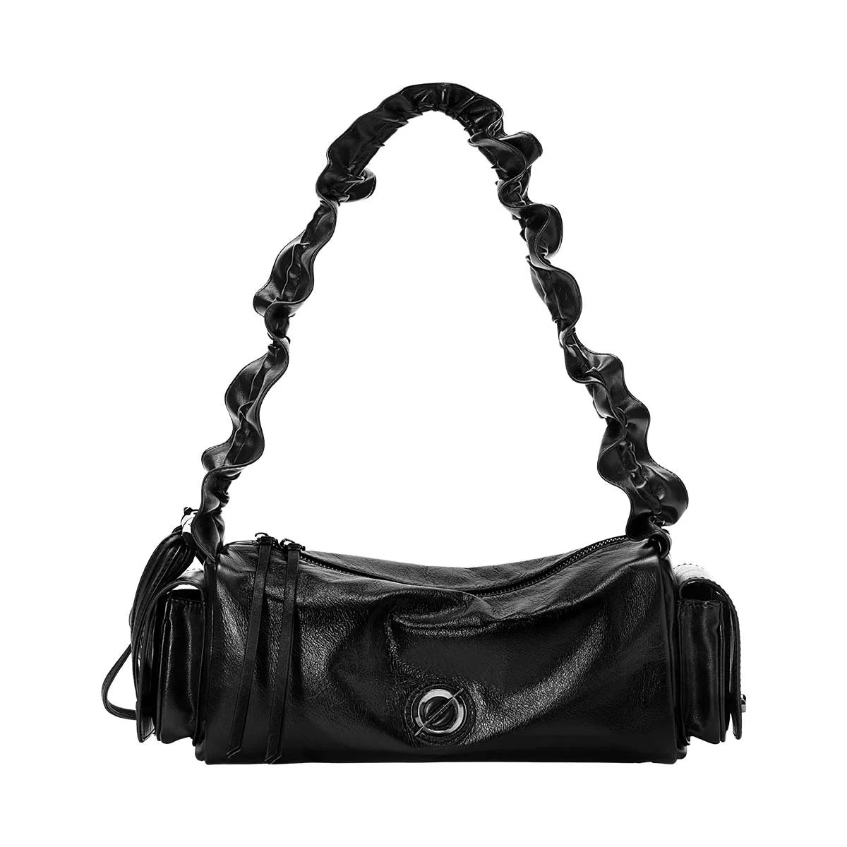 JELLY TOYBOY Black Faux Leather Zip-Top Shoulder Bag