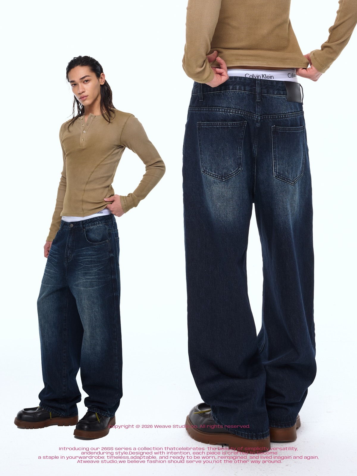 WEAVE Blue-Black 100% Cotton Breathable Loose Jeans