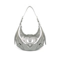 VFVF Silver Faux Leather Zip-Top Crescent Shoulder Bag