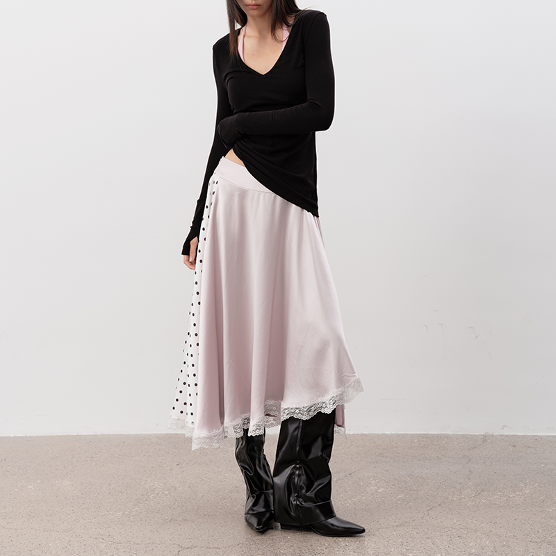 JCAESAR Polka Dot Stitching Lace Dress