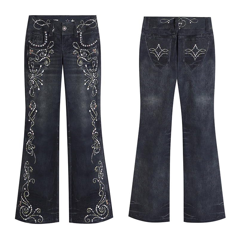 FayChui Floral Print Low-Rise Flared Jeans