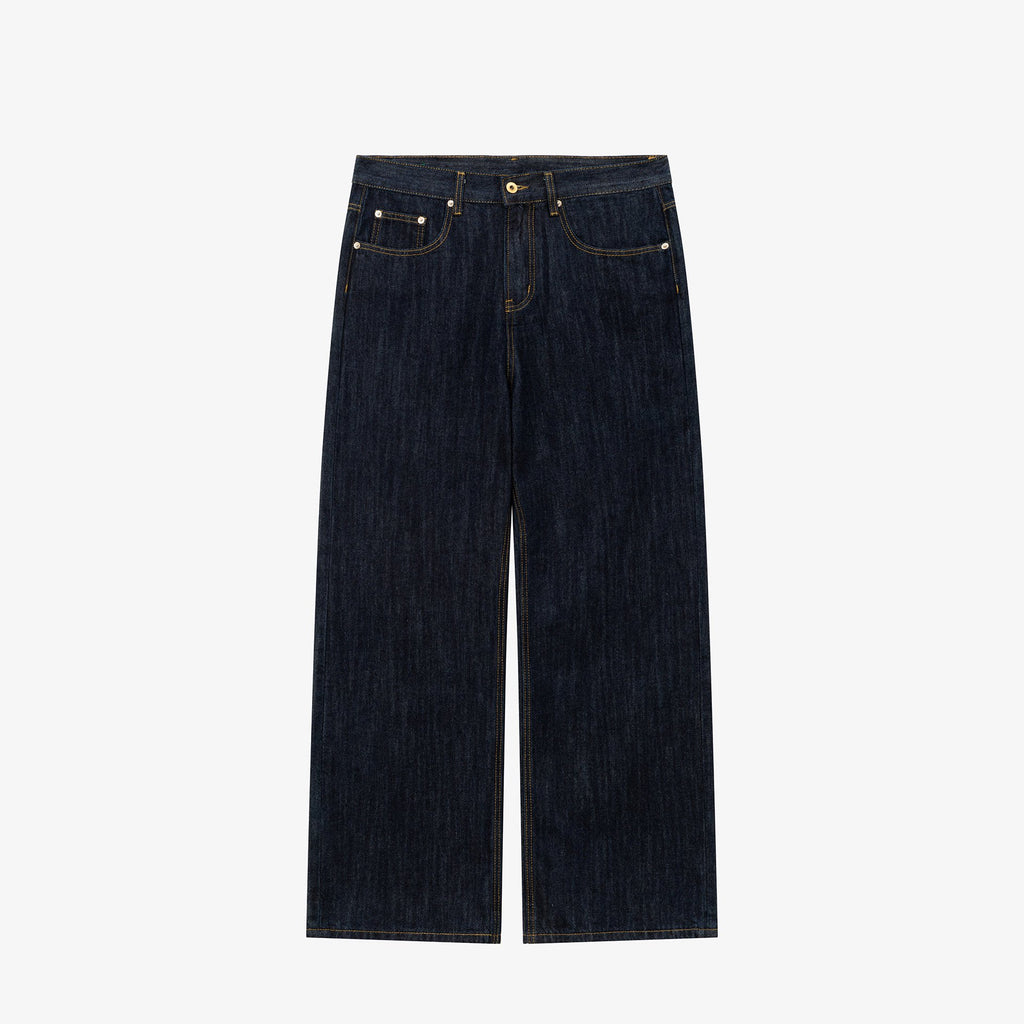 NO LOGO Raw Denim Mid-Rise Straight-Leg Jeans