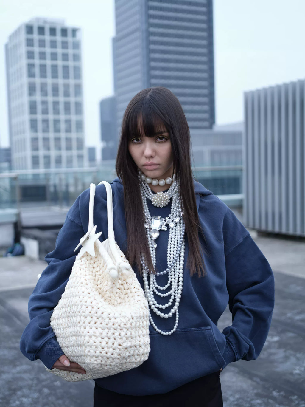 ECODAY Off White Woven Straw Hobo Bag