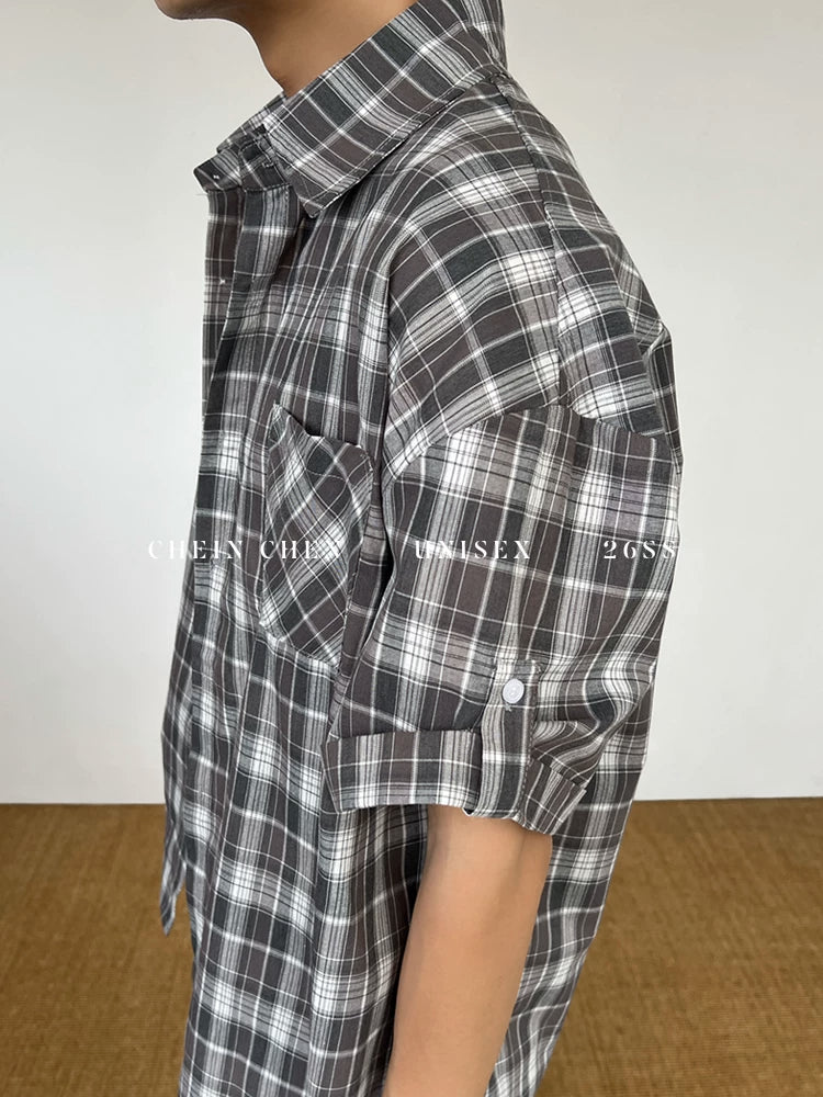 CHEIN CHEN Plaid 400g Breathable Relaxed Cardigan