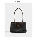 LOSEA Black Faux Leather Zip-Top Underarm Bag
