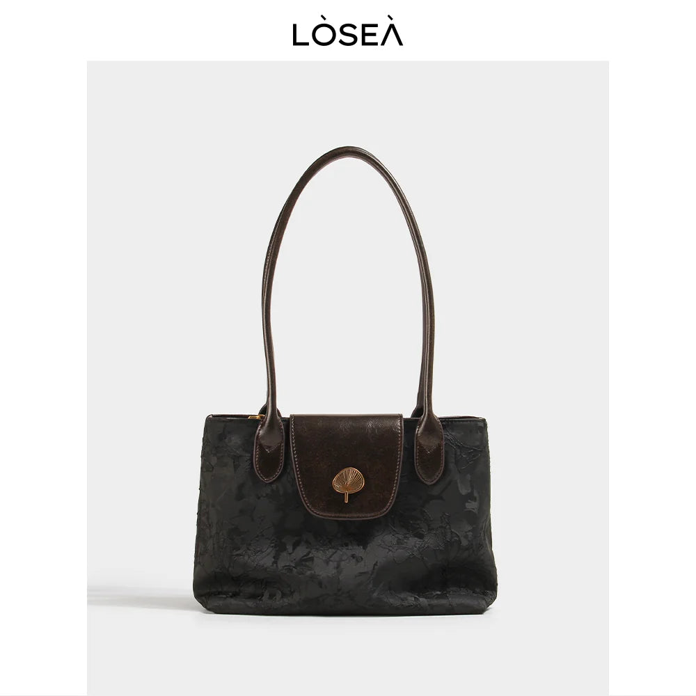 LOSEA Black Faux Leather Zip-Top Underarm Bag
