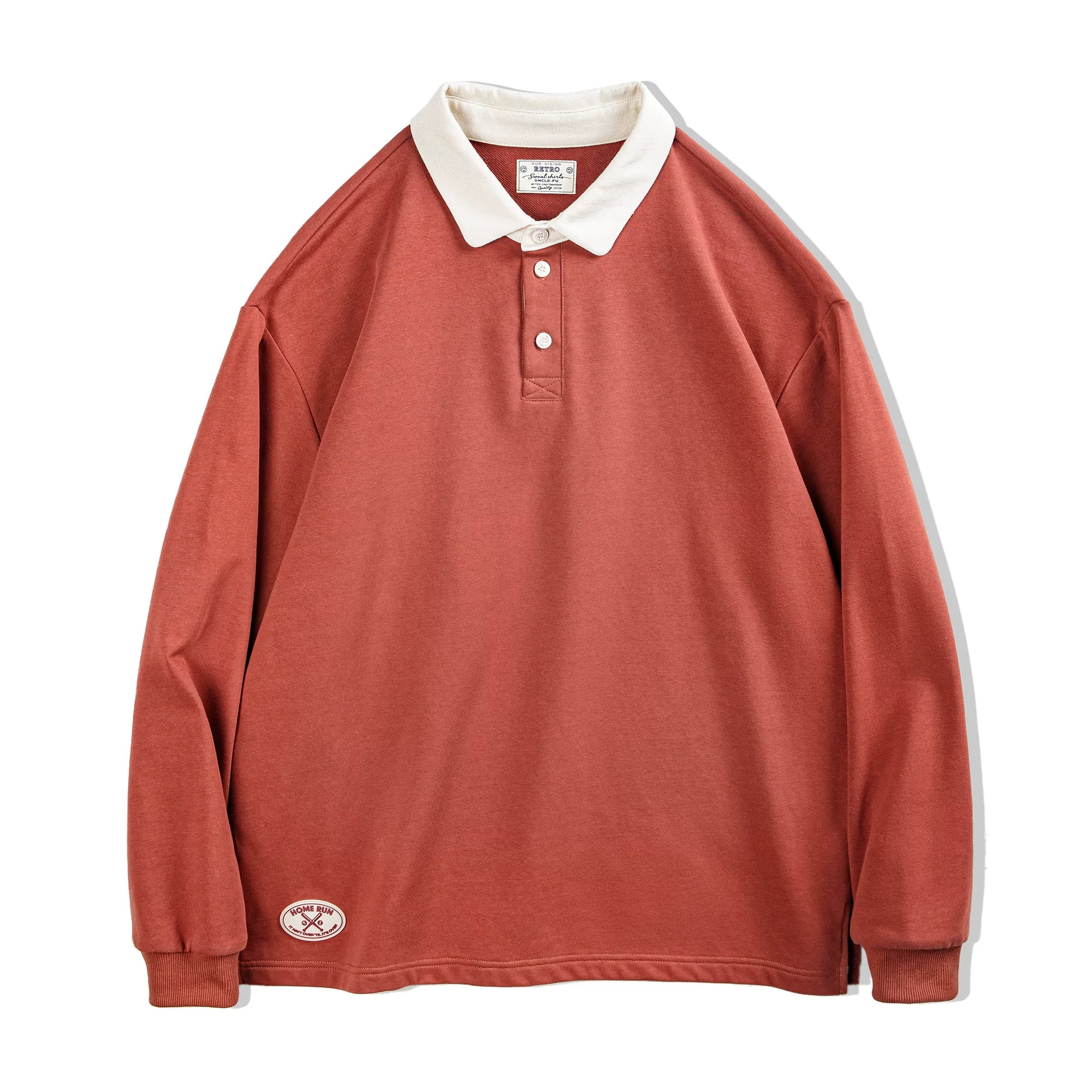 MADEN Knitted Contrast Collar Long-Sleeve Polo Shirt