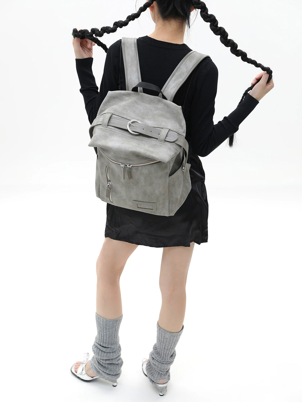 JANDRESS Gray-Green Canvas Zip-Top Backpack