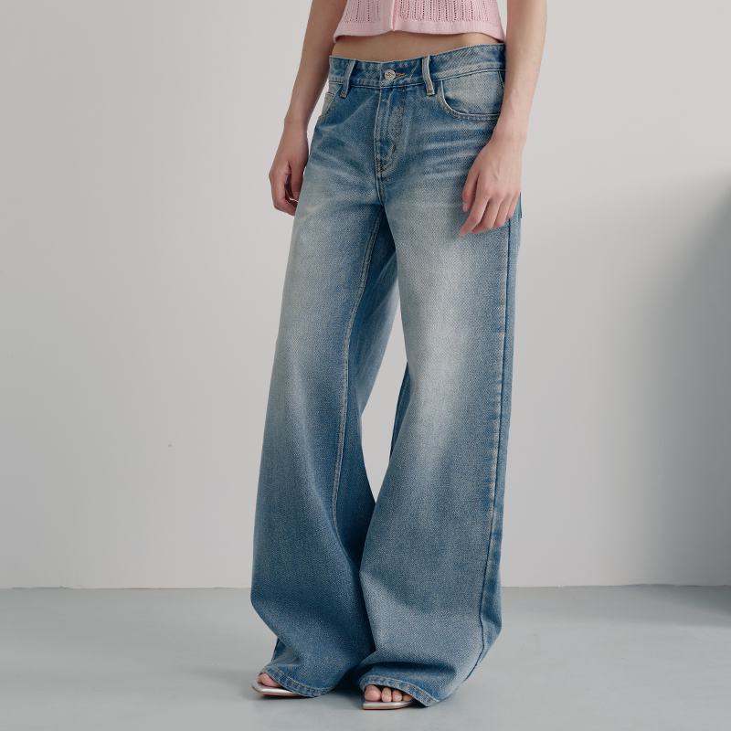 JCAESAR WOMEN Washed Straight-Leg Relaxed Fit Jeans