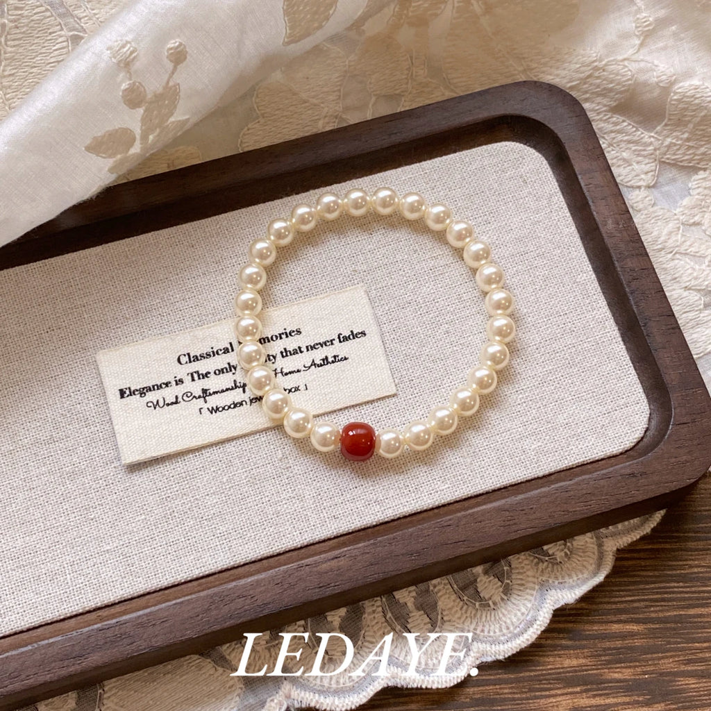 LIDAYE Red Agate Pearl Layered Bracelet