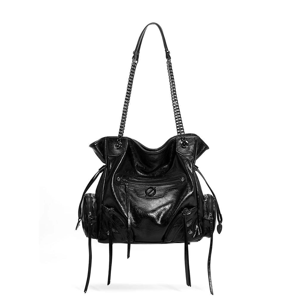 JELLY TOYBOY Black Faux Leather Chain Shoulder Bag - Open Top