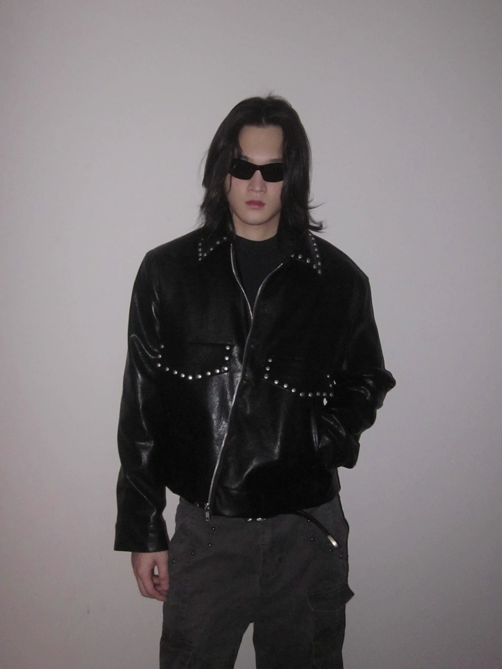 URRRGE Vintage Rivet Design Motorcycle Leather Jacket