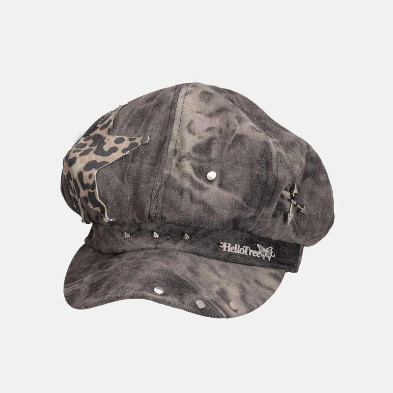 WORLDWIDE/niche Washed Tie-dye Y2k Rivet Beret