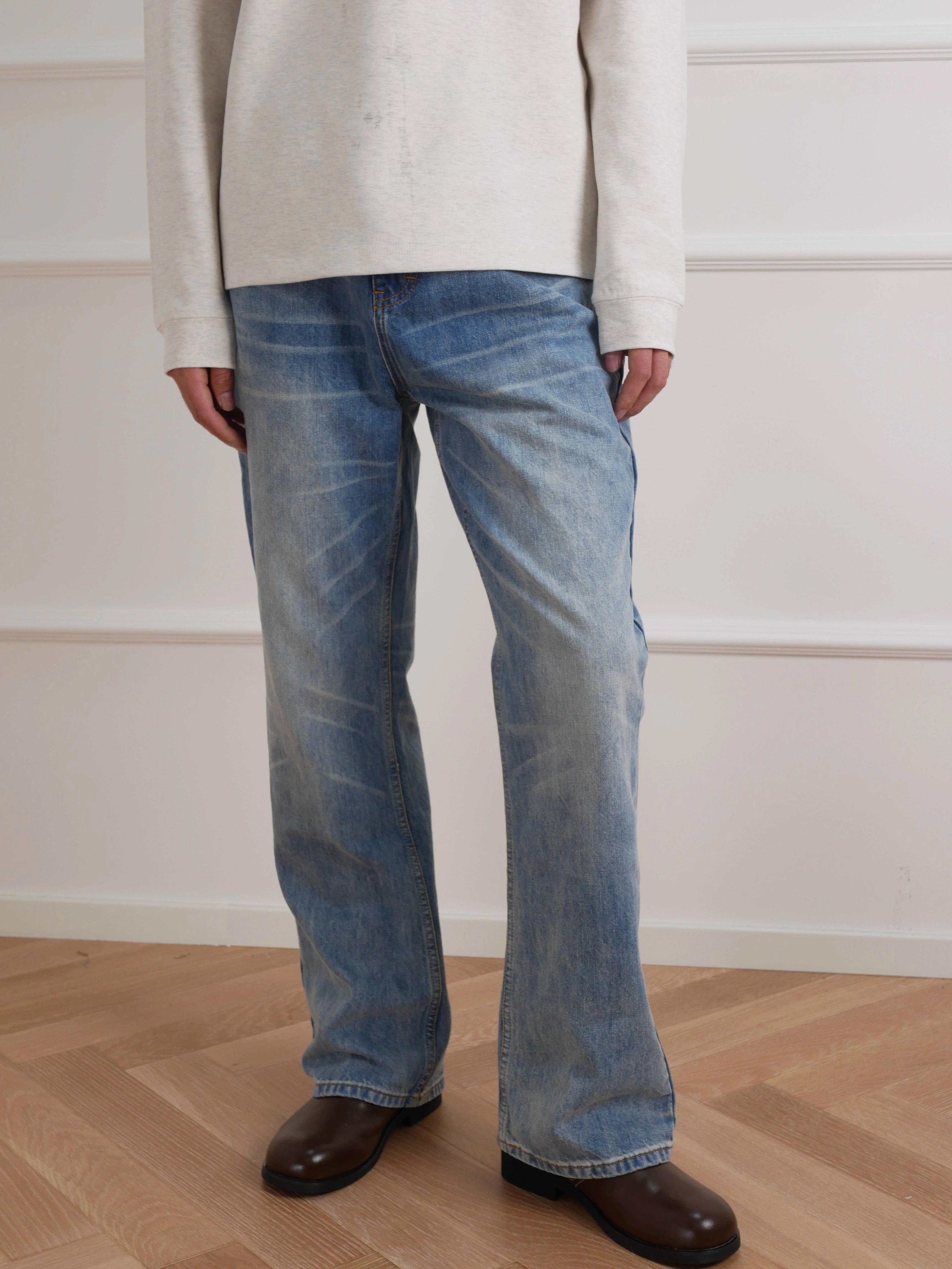 NO LOGO Slightly Washed Old Jeans