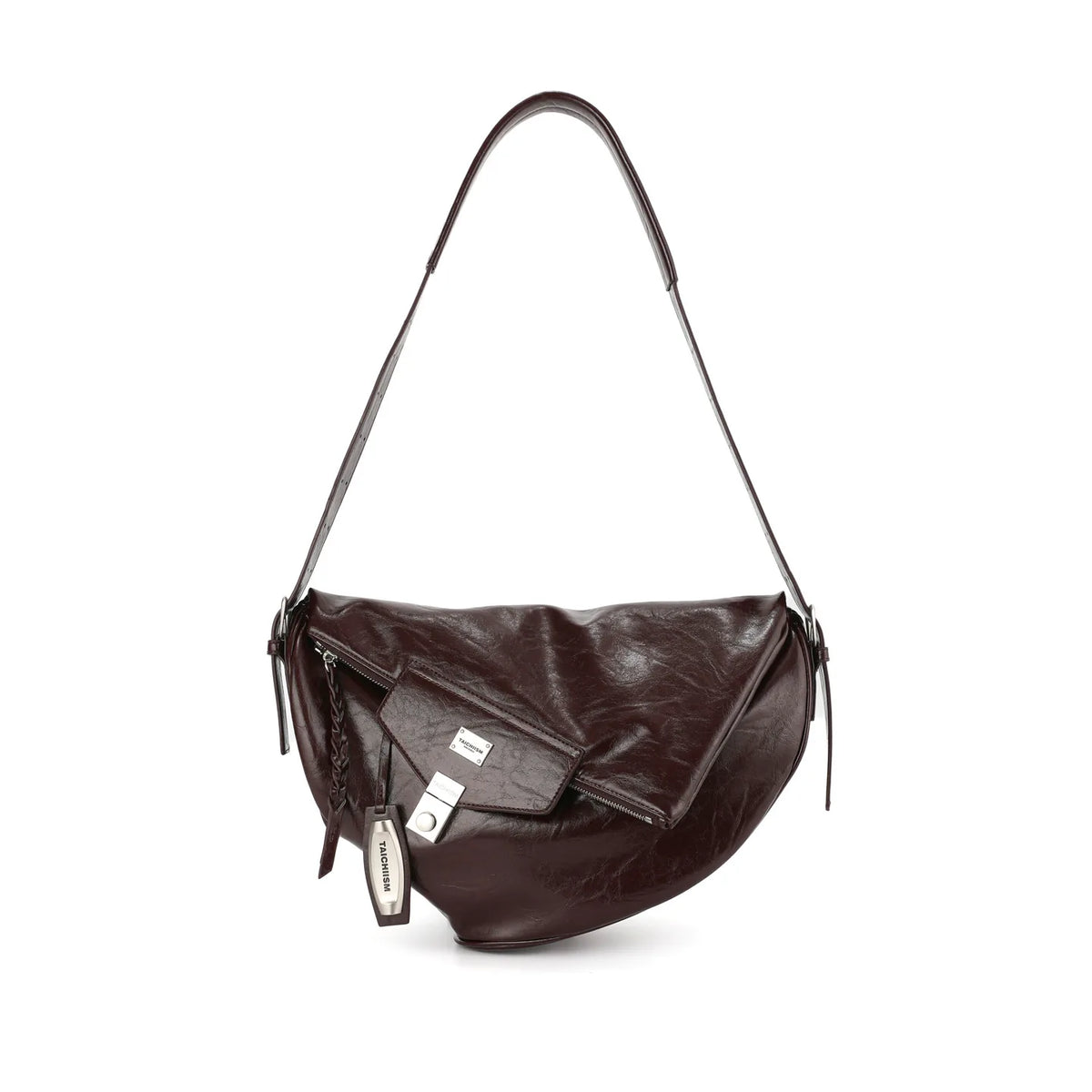 TAICHIISM Waxy Distressed Faux Leather Fold-Over Crossbody Bag