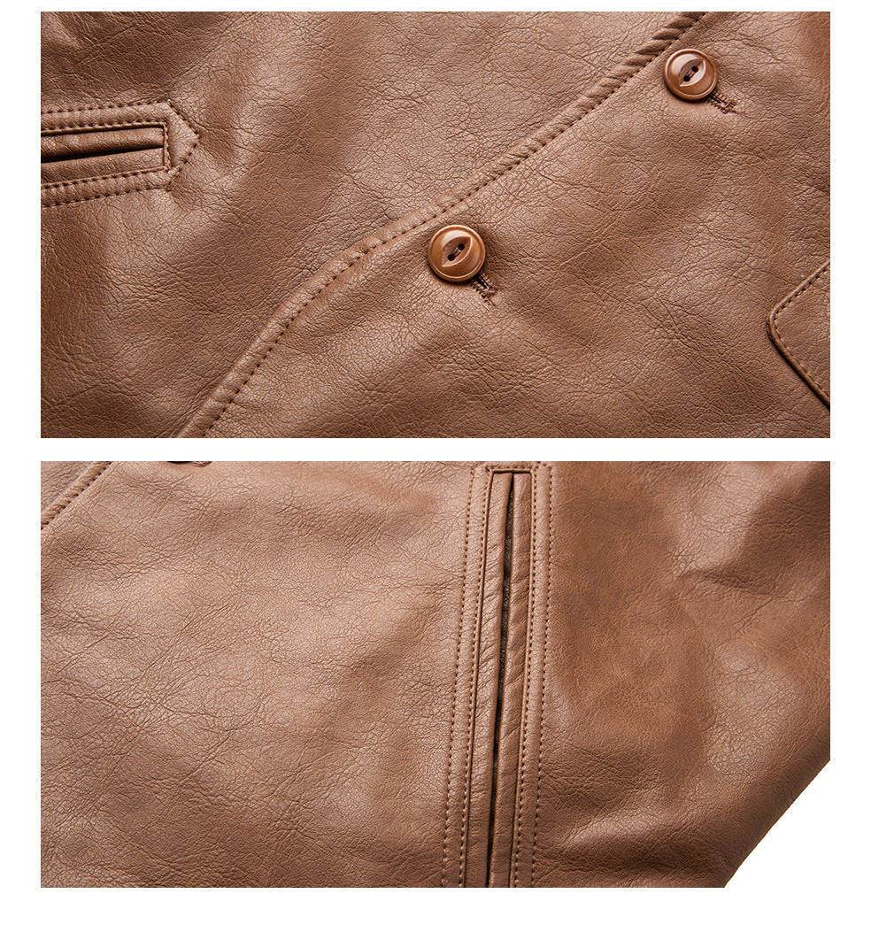 MADEEXTREME Vintage Leather Jacket Lapel Color Matching Irregular Jacket