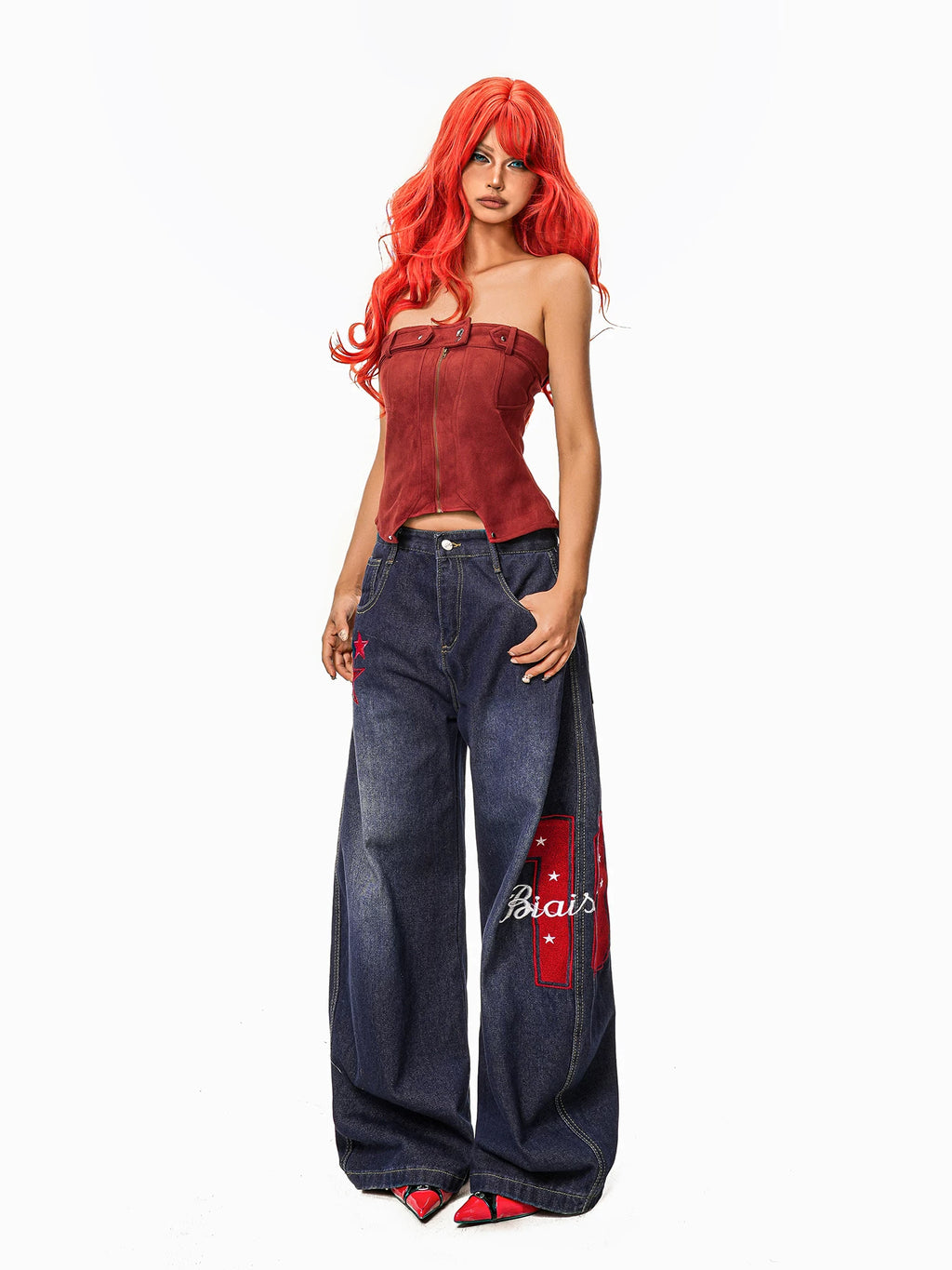 Arielink Vintage Star Print Mopping Wide Leg Pants