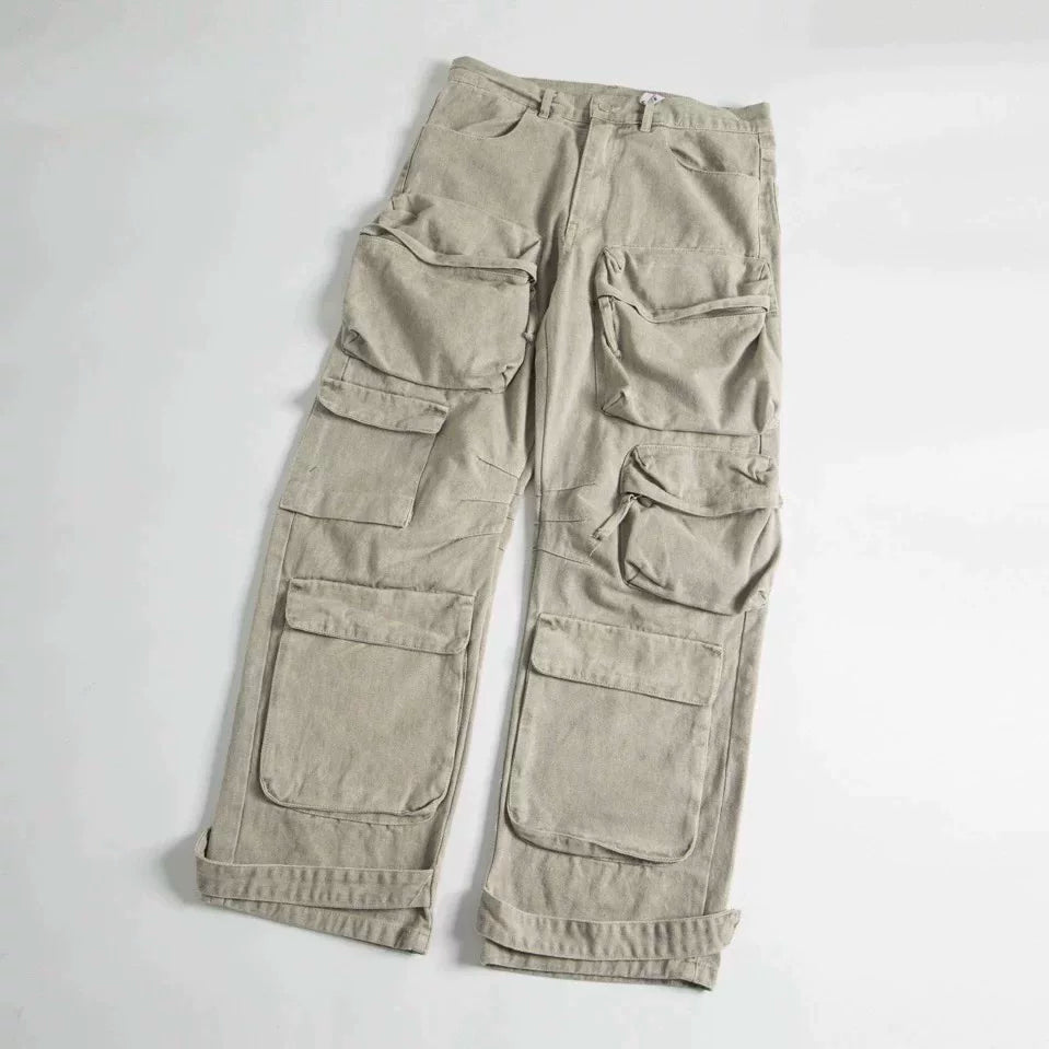 Light Weight Washed Cargo Pocket Wide-Leg Jeans