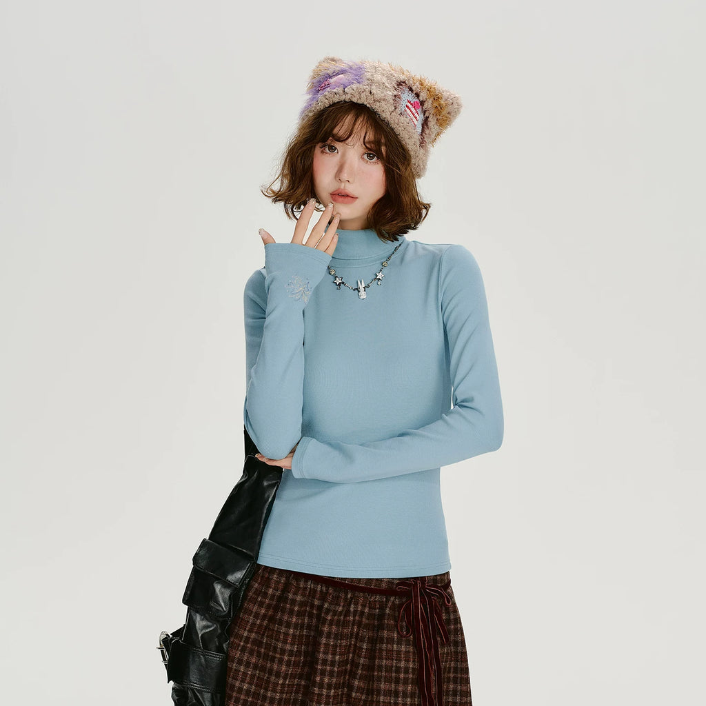 Girlyhalo Retrohigh Collarembroidersilmslimming Looklong Sleeves