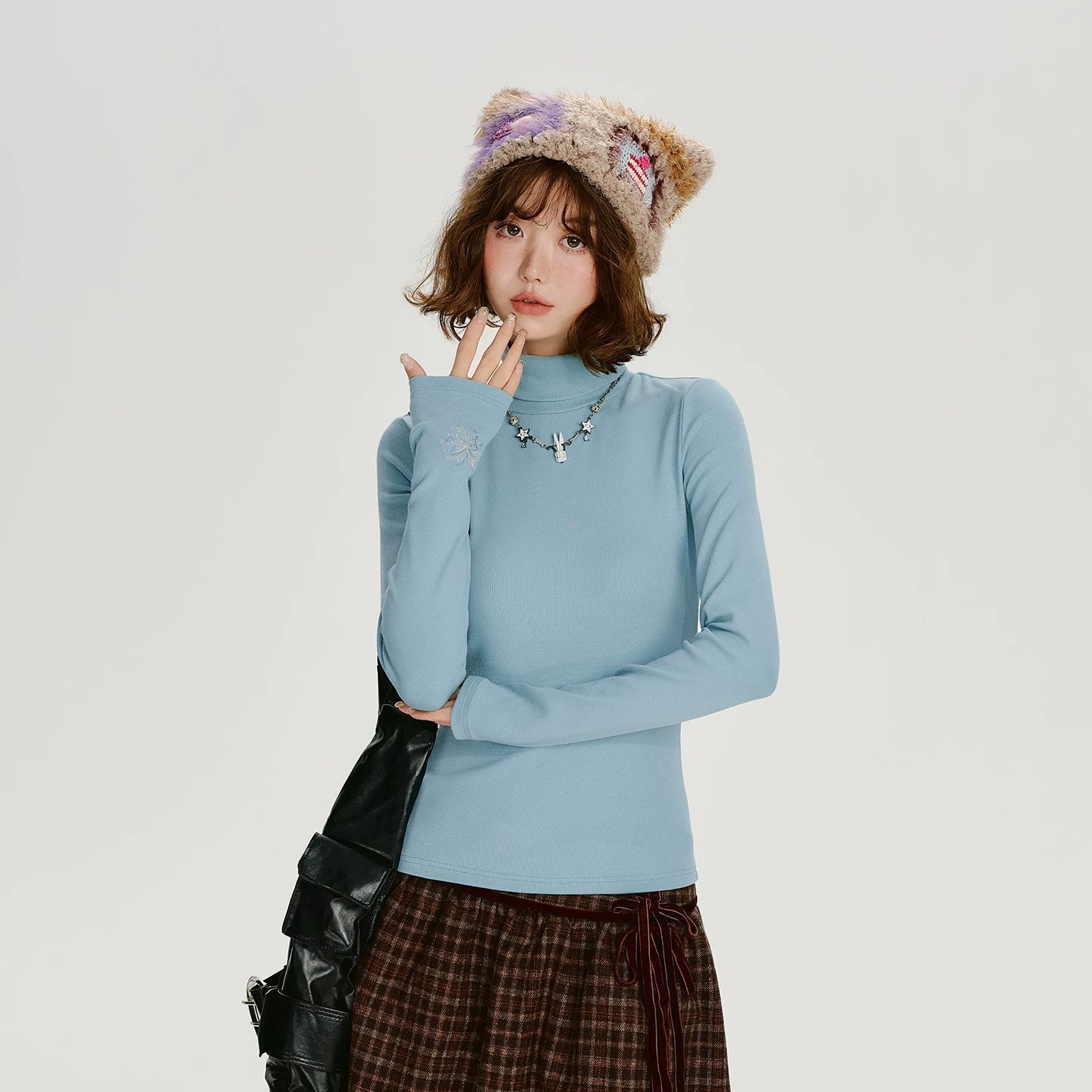 Girlyhalo Retrohigh Collarembroidersilmslimming Looklong Sleeves