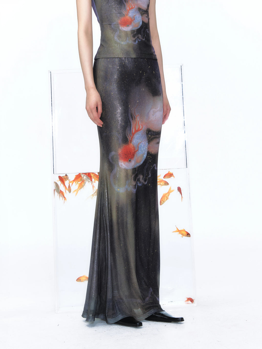YEDM Golden Fish Night Swim Cheongsam Top & Skirt Set