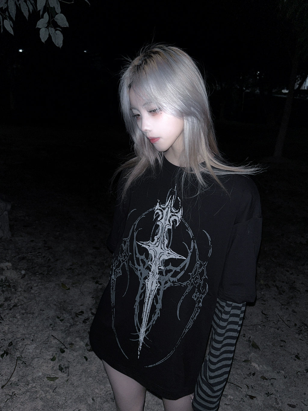 Wetbody Dark Print Fake Two Long Sleeves
