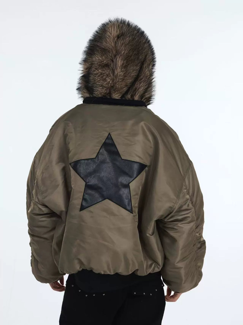 DETW Five-pointed Star Fake Two-piece Fur Collar Hooded Cotton Dress