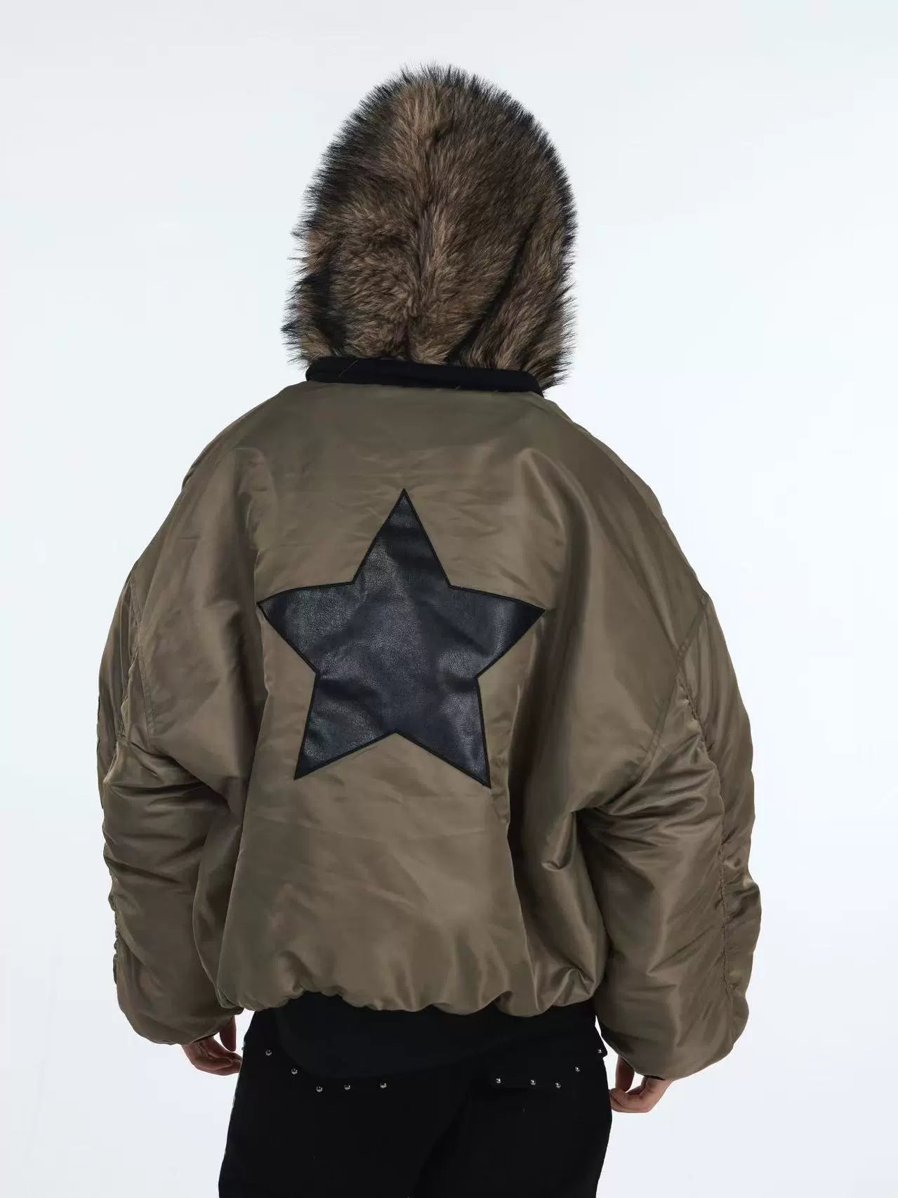 DETW Five-pointed Star Fake Two-piece Fur Collar Hooded Cotton Dress