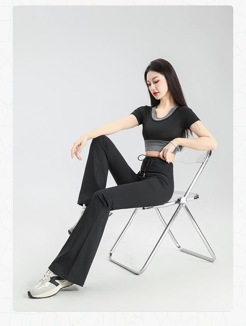TIANQINGSE Micro-pull Sports High-waisted Slim-fit Fitness Pants