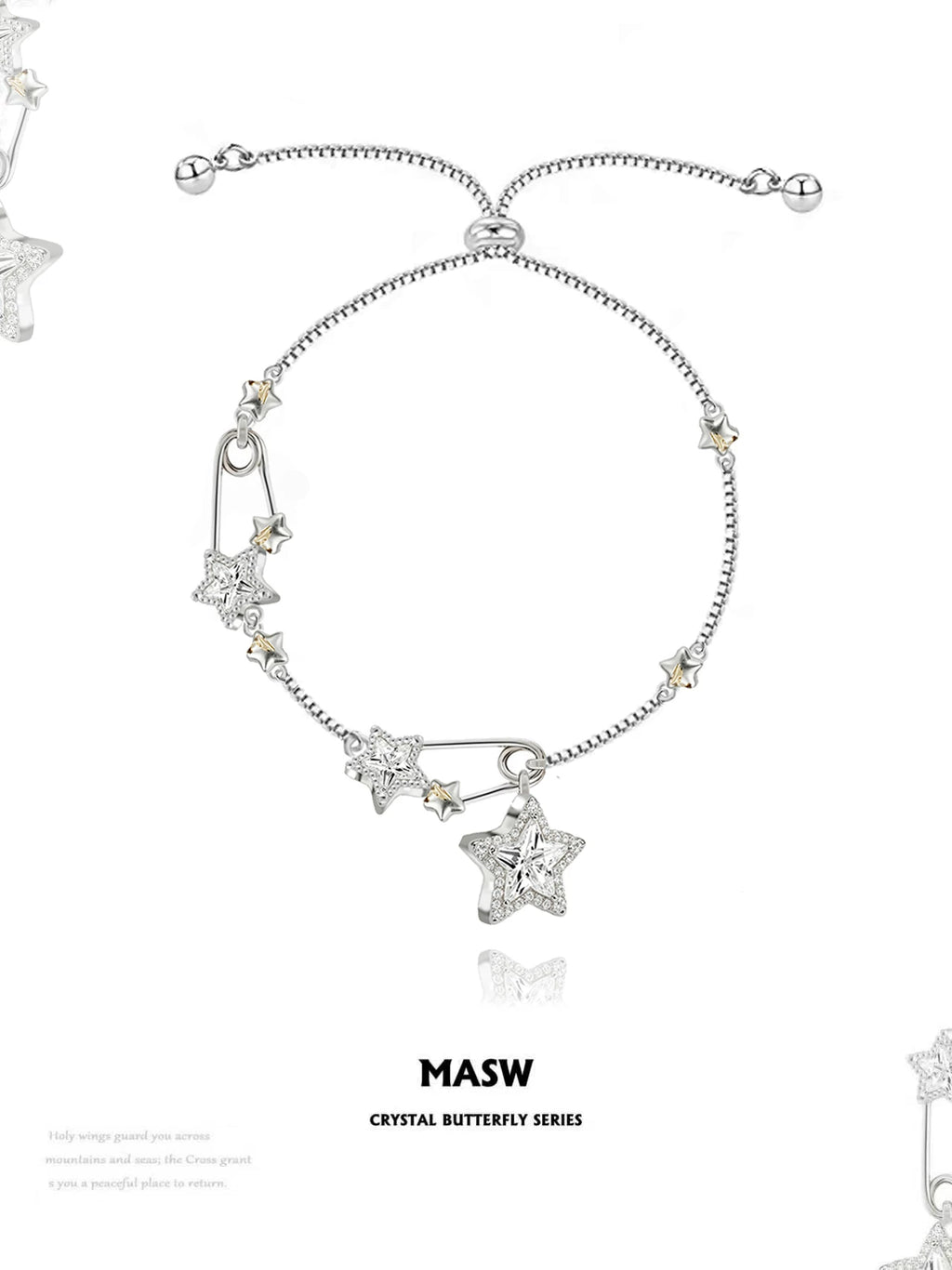 MASW Cubic Zirconia Star Pull-Cord Bracelet