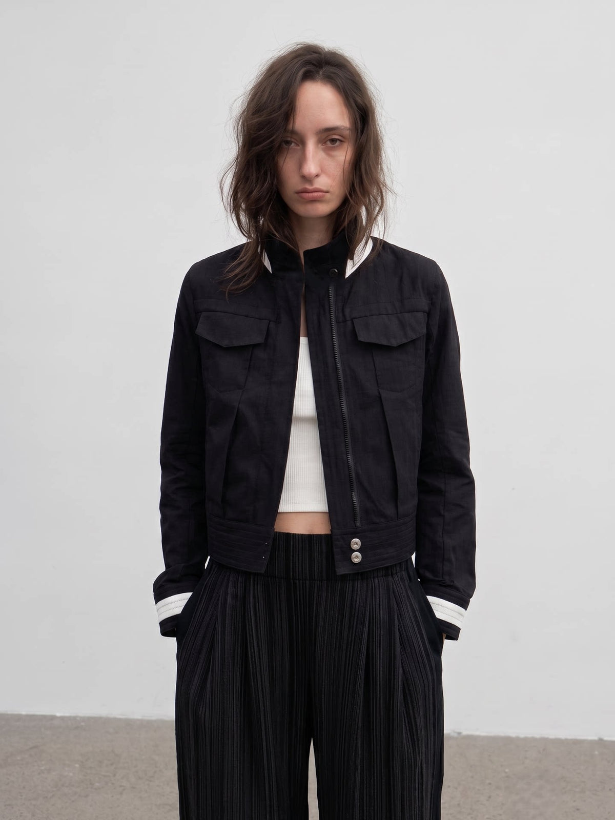 JCAESAR WOMEN Colorblock Boxy Cropped Textured Jacket