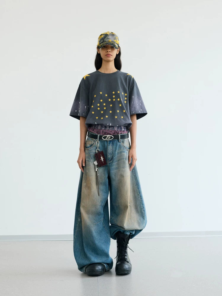 PEOPLESENSE Vintage Splatter Gradient Wash Loose Tee