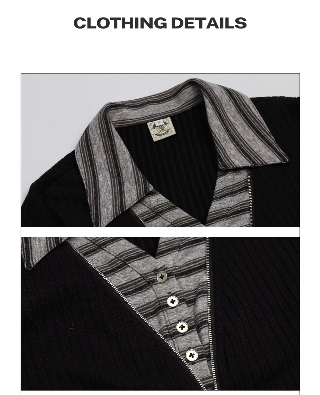 Girlyhalo Vintage Fake Two-Piece Slim-Fit Long Sleeve
