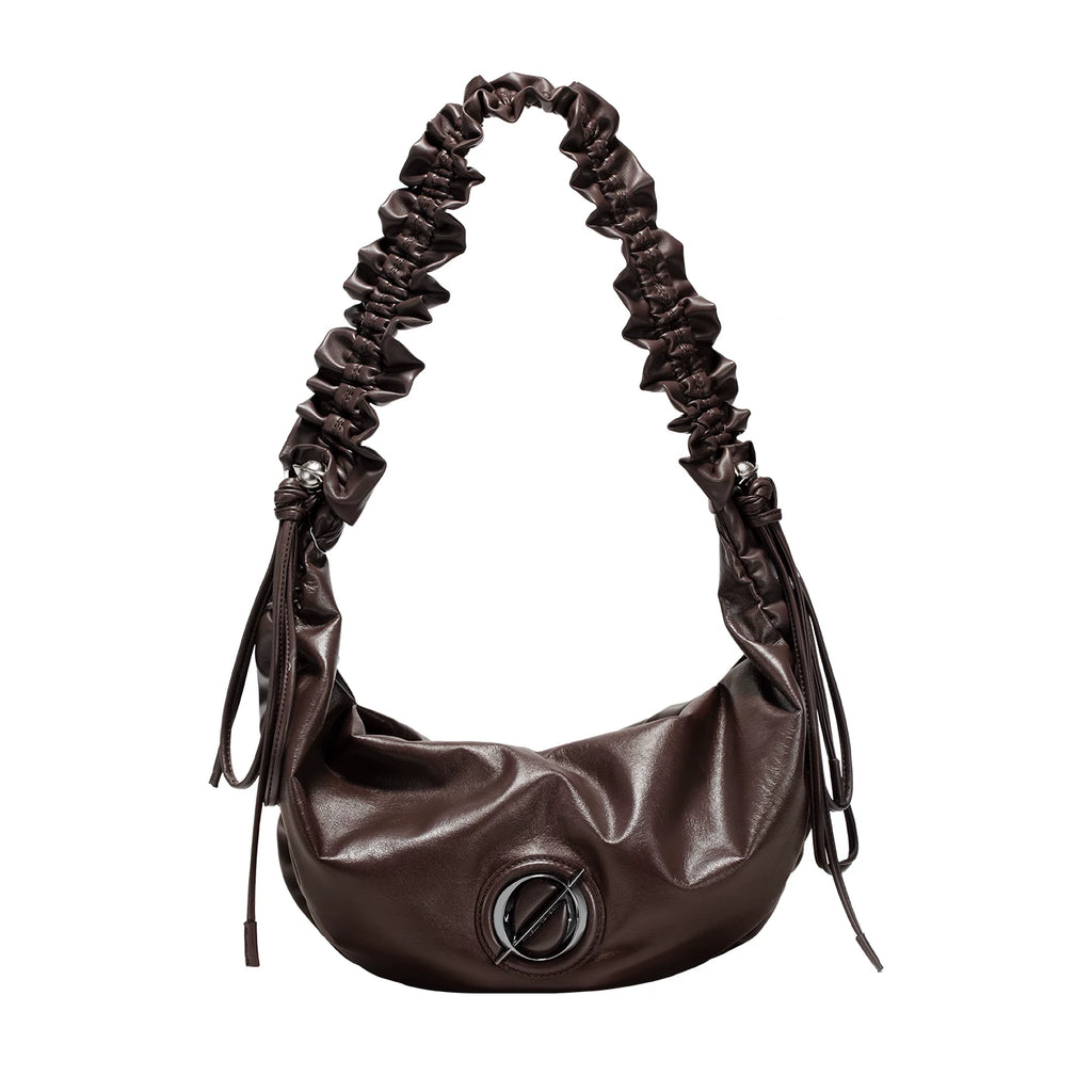 JELLY TOYBOY Chocolate Brown Leather Drawstring Shoulder Bag