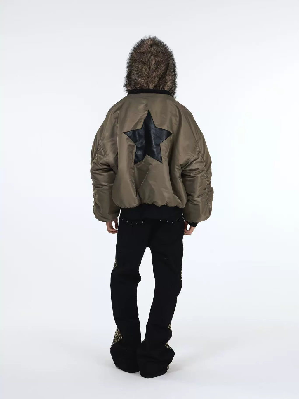 DETW Five-pointed Star Fake Two-piece Fur Collar Hooded Cotton Dress
