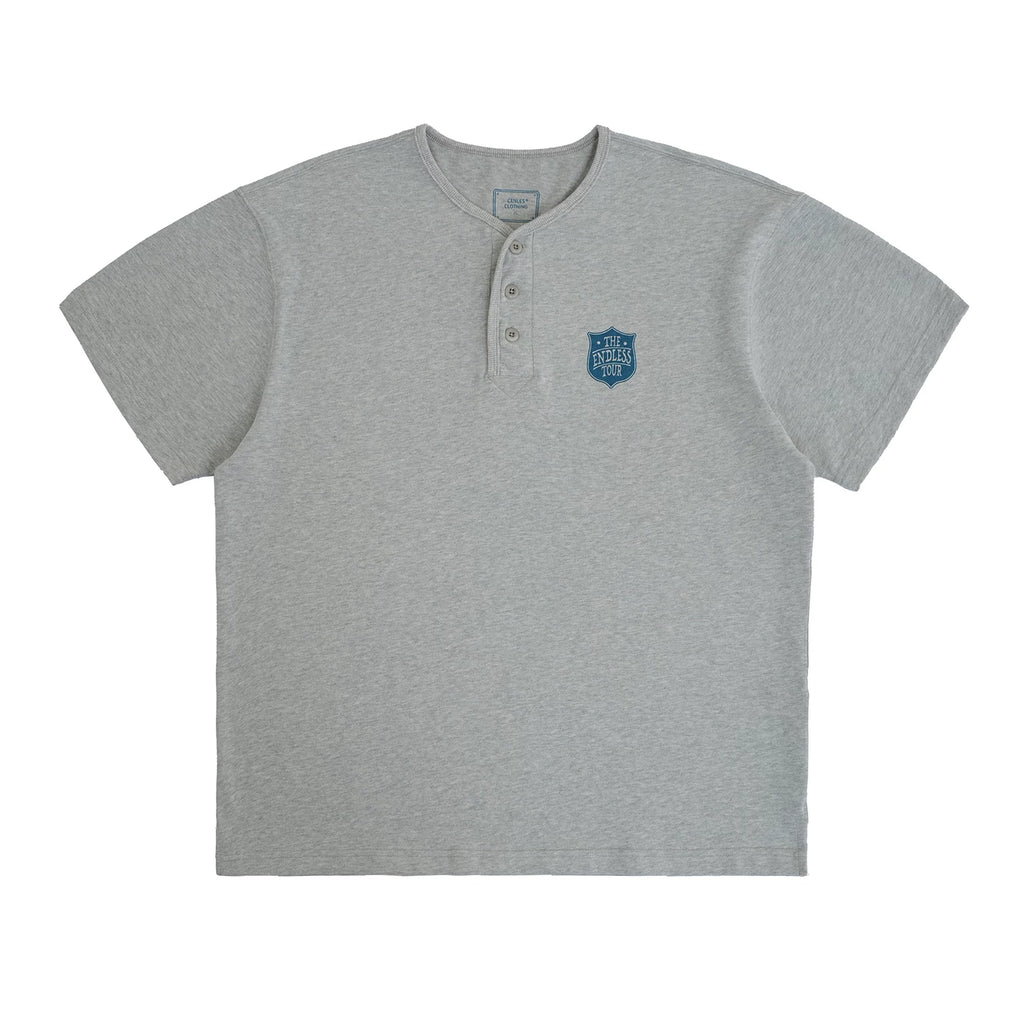 CENLES Badge Graphic 280g Breathable Loose Henley Tee